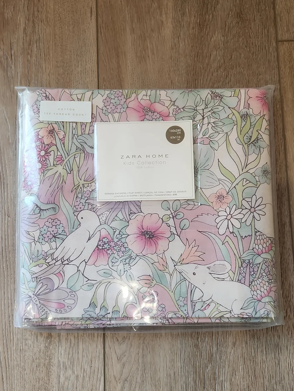 Zara Home Kids Floral Flat Sheet in Pastel Pink and Mint Twin Size NWT